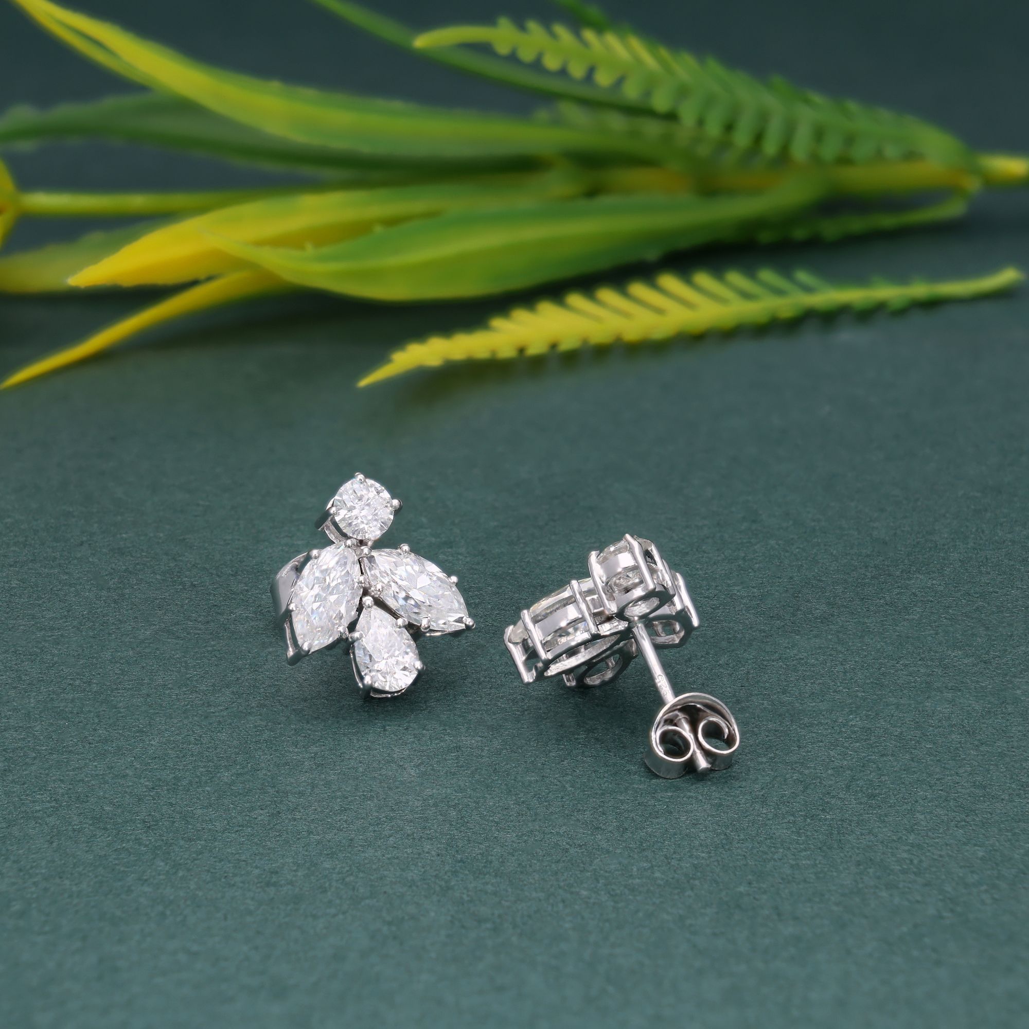 14k gold marquise lab grown diamond earrings, side profile view showing fine craftsmanship