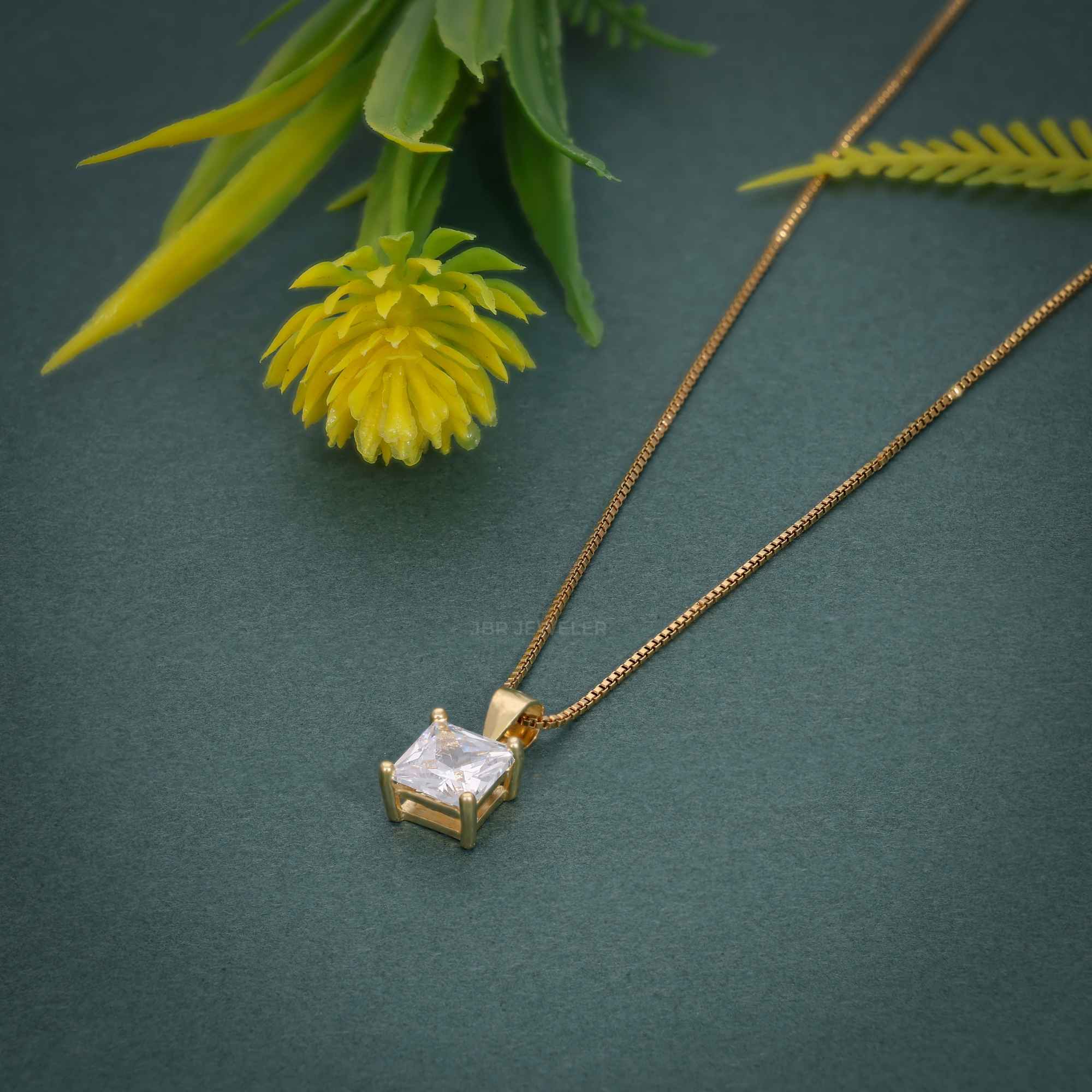14k gold princess lab grown diamond pendant necklace, styled on model showing fine craftsmanship