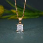 14k gold princess lab grown diamond pendant necklace, top angle view showing fine craftsmanship