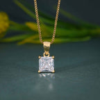 14k gold princess lab grown diamond pendant necklace, front view showing fine craftsmanship