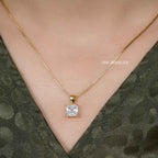 14k gold princess lab grown diamond pendant necklace, three-quarter view showing fine craftsmanship