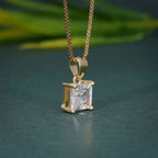 14k gold princess lab grown diamond pendant necklace, side profile view showing fine craftsmanship