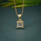 14k gold princess lab grown diamond pendant necklace, detailed close-up showing fine craftsmanship