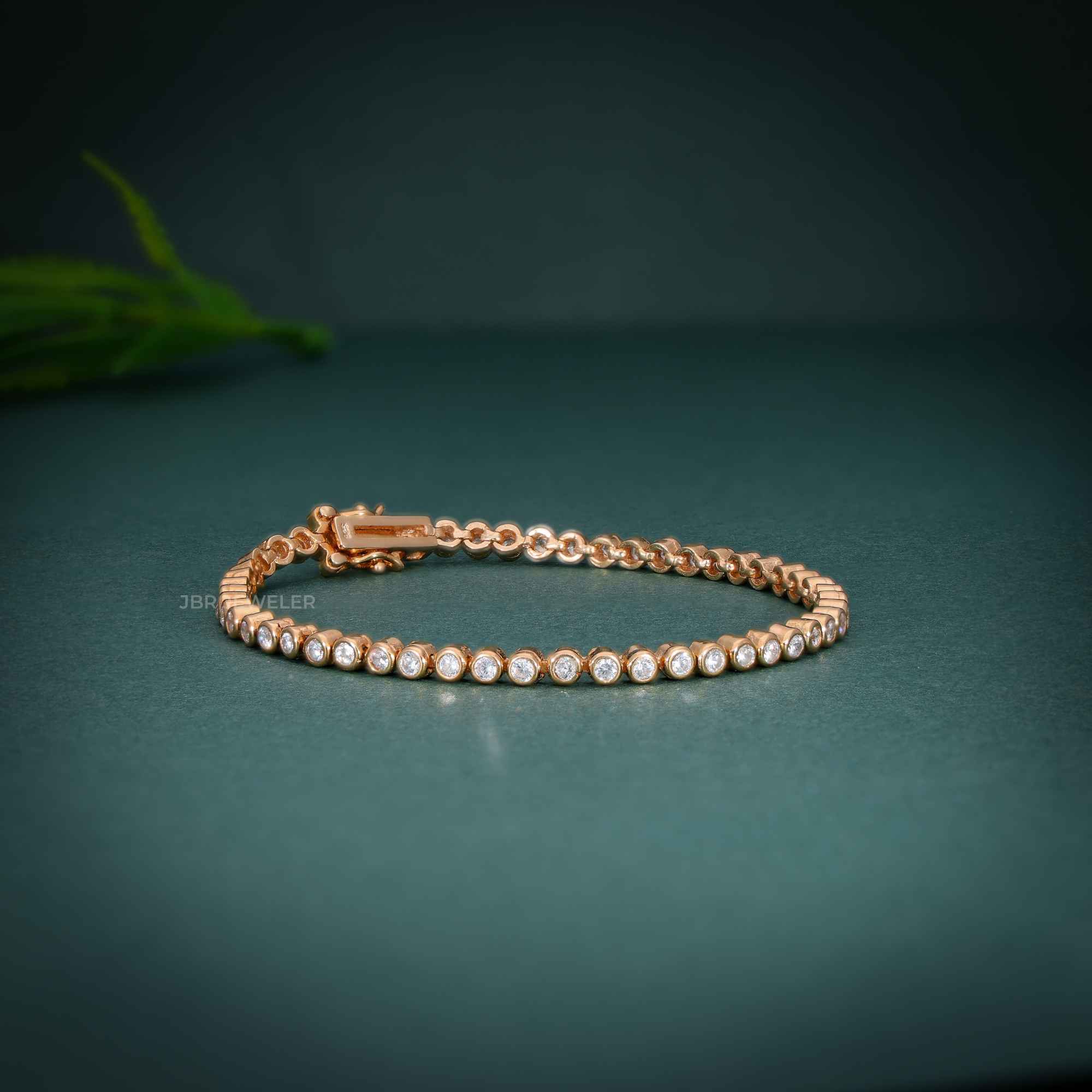 14k gold lab grown diamond tennis bracelet, lifestyle shot showing fine craftsmanship