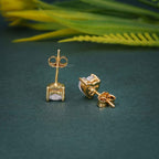 14k yellow gold heart screw back lab grown diamond stud earrings, lifestyle shot showing fine craftsmanship