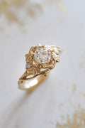 14k gold nature-inspired lab grown diamond engagement ring, front view showing fine craftsmanship