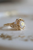 14k gold nature-inspired lab grown diamond engagement ring, sparkle detail shot showing fine craftsmanship