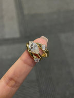 14k gold marquise three-stone lab grown diamond engagement ring, front view showing fine craftsmanship