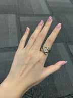 14k gold marquise three-stone lab grown diamond engagement ring, side profile view showing fine craftsmanship