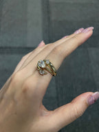 14k gold marquise three-stone lab grown diamond engagement ring, sparkle detail shot showing fine craftsmanship