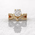 14k yellow gold round pave-set lab grown diamond engagement ring, front view showing fine craftsmanship