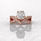 14k yellow gold round pave-set lab grown diamond engagement ring, top angle view showing fine craftsmanship