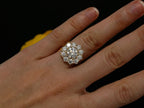 14k gold halo lab grown diamond engagement ring, detailed close-up showing fine craftsmanship