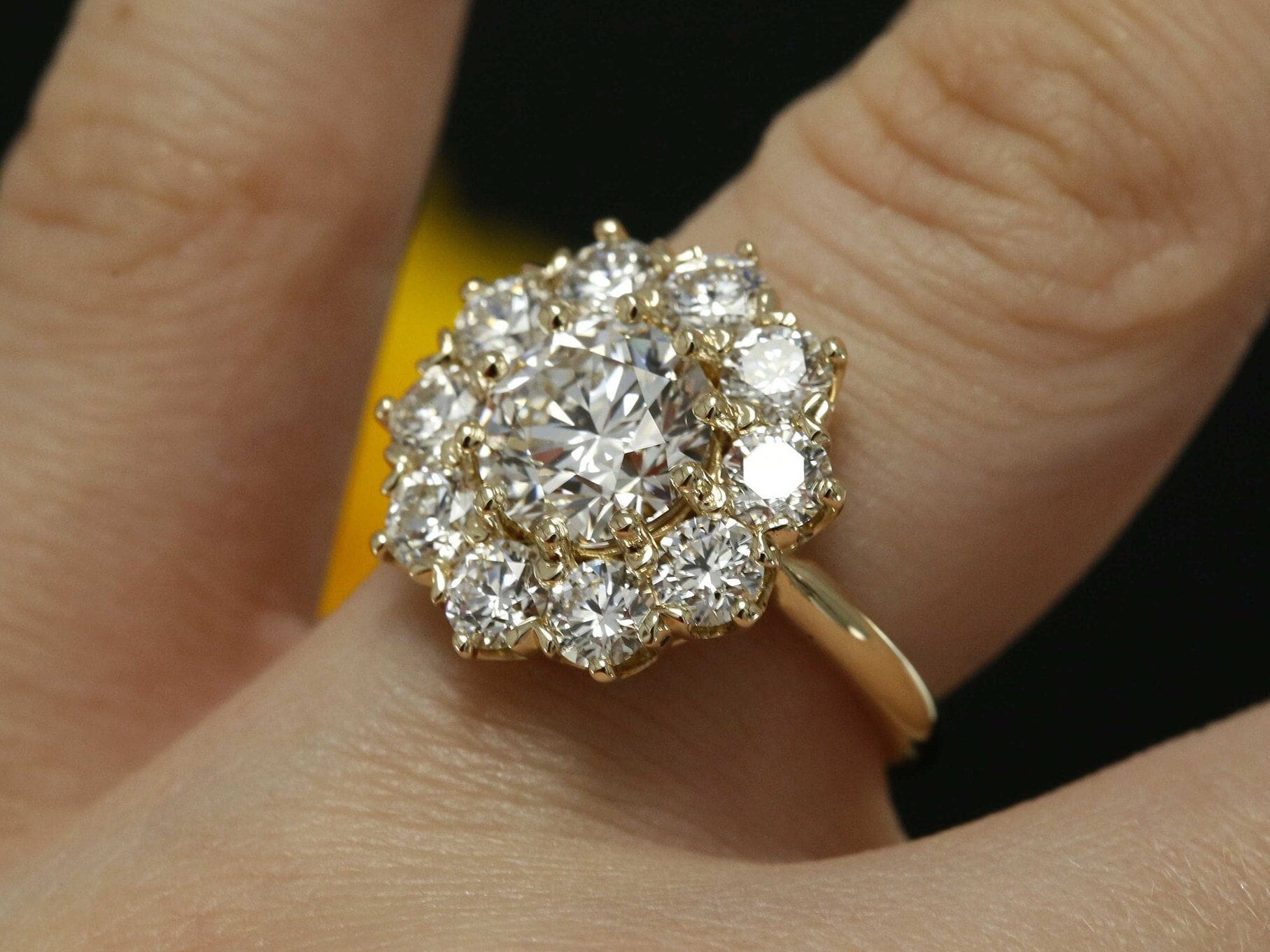 14k gold halo lab grown diamond engagement ring, top angle view showing fine craftsmanship