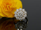 14k gold halo lab grown diamond engagement ring, sparkle detail shot showing fine craftsmanship