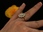 14k gold halo lab grown diamond engagement ring, three-quarter view showing fine craftsmanship