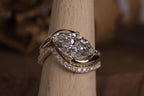 14k gold marquise bridal set lab grown diamond engagement ring, worn on hand showing fine craftsmanship