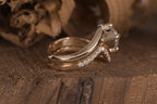 14k gold marquise bridal set lab grown diamond engagement ring, sparkle detail shot showing fine craftsmanship