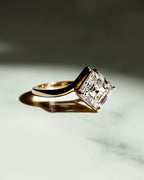 14k gold asscher promise lab grown diamond engagement ring, styled on model showing fine craftsmanship