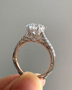 14k gold round vintage lab grown diamond engagement ring, front view showing fine craftsmanship