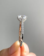 14k gold round vintage lab grown diamond engagement ring, styled on model showing fine craftsmanship