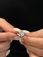 14k gold oval hidden halo lab grown diamond engagement ring, front view showing fine craftsmanship