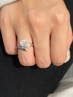 14k gold oval hidden halo lab grown diamond engagement ring, top angle view showing fine craftsmanship