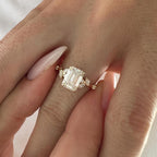 14k gold emerald nature-inspired lab grown diamond engagement ring, front view showing fine craftsmanship