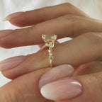 14k gold emerald nature-inspired lab grown diamond engagement ring, side profile view showing fine craftsmanship