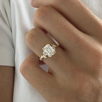 14k gold emerald nature-inspired lab grown diamond engagement ring, styled on model showing fine craftsmanship
