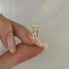 14k gold emerald nature-inspired lab grown diamond engagement ring, top angle view showing fine craftsmanship