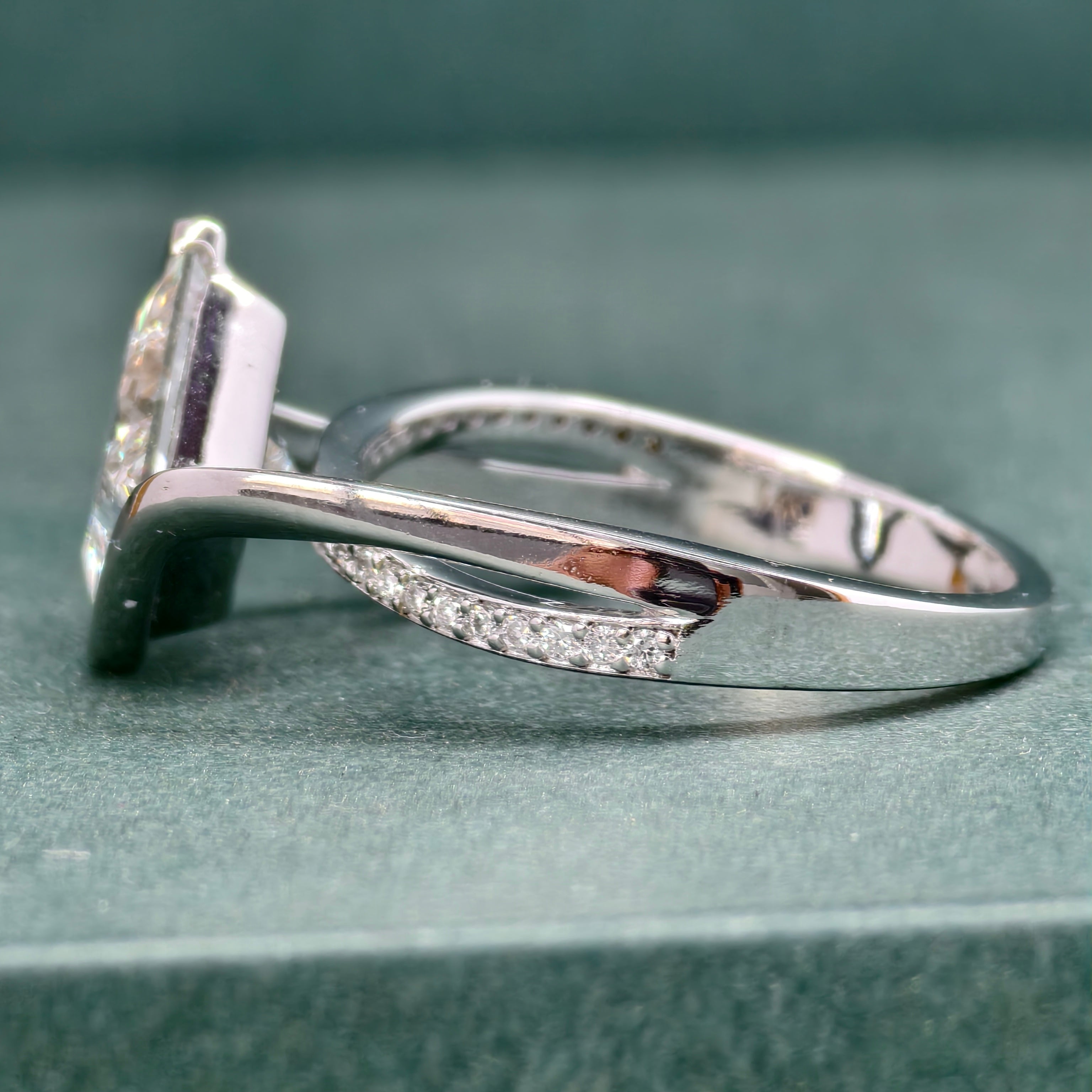 14k gold princess bypass lab grown diamond engagement ring, styled on model showing fine craftsmanship with brilliant sparkle
