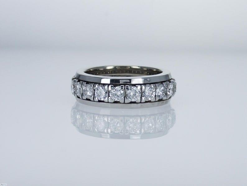14k gold round lab grown diamond wedding band, front view showing fine craftsmanship