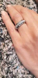 14k gold round lab grown diamond wedding band, styled on model showing fine craftsmanship