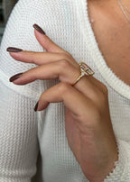 14k gold emerald art deco lab grown diamond engagement ring, styled on model showing fine craftsmanship