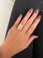 14k gold emerald art deco lab grown diamond engagement ring, top angle view showing fine craftsmanship