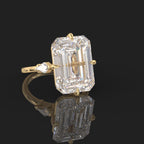 14k gold emerald art deco lab grown diamond engagement ring, three-quarter view showing fine craftsmanship
