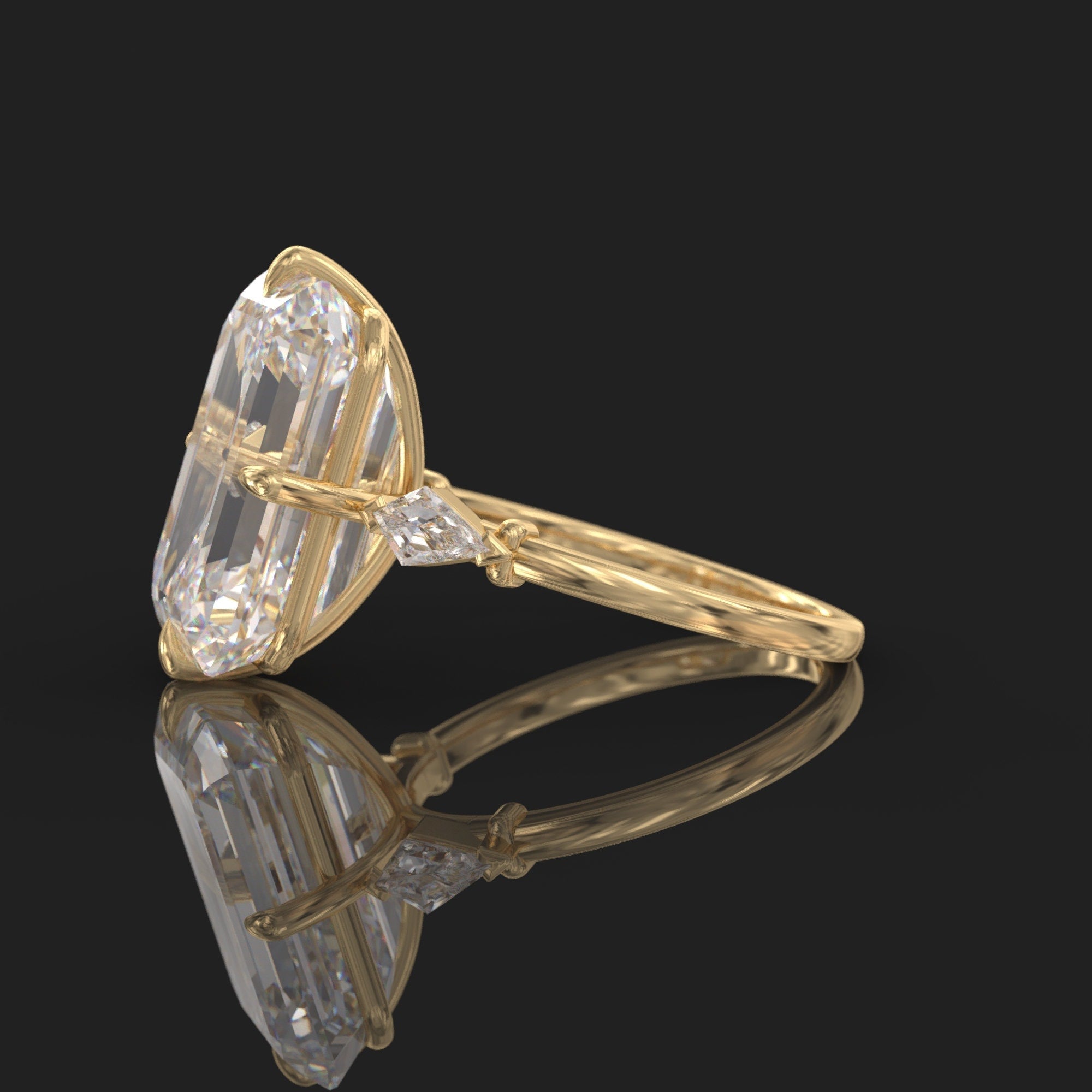 14k gold emerald art deco lab grown diamond engagement ring, lifestyle shot showing fine craftsmanship