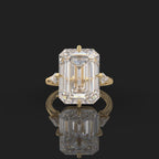 14k gold emerald art deco lab grown diamond engagement ring, macro detail view showing fine craftsmanship