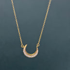 14k gold crescent moon lab grown diamond charm necklace, sparkle detail shot showing fine craftsmanship