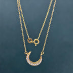 14k gold crescent moon lab grown diamond charm necklace, three-quarter view showing fine craftsmanship