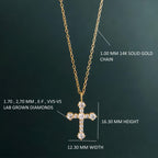 14k gold cross lab grown diamond pendant necklace, front view showing fine craftsmanship