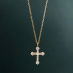 14k gold cross lab grown diamond pendant necklace, detailed close-up showing fine craftsmanship