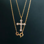 14k gold cross lab grown diamond pendant necklace, lifestyle shot showing fine craftsmanship