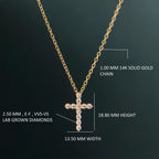14k gold cross lab grown diamond pendant necklace, front view showing fine craftsmanship and a polished finish