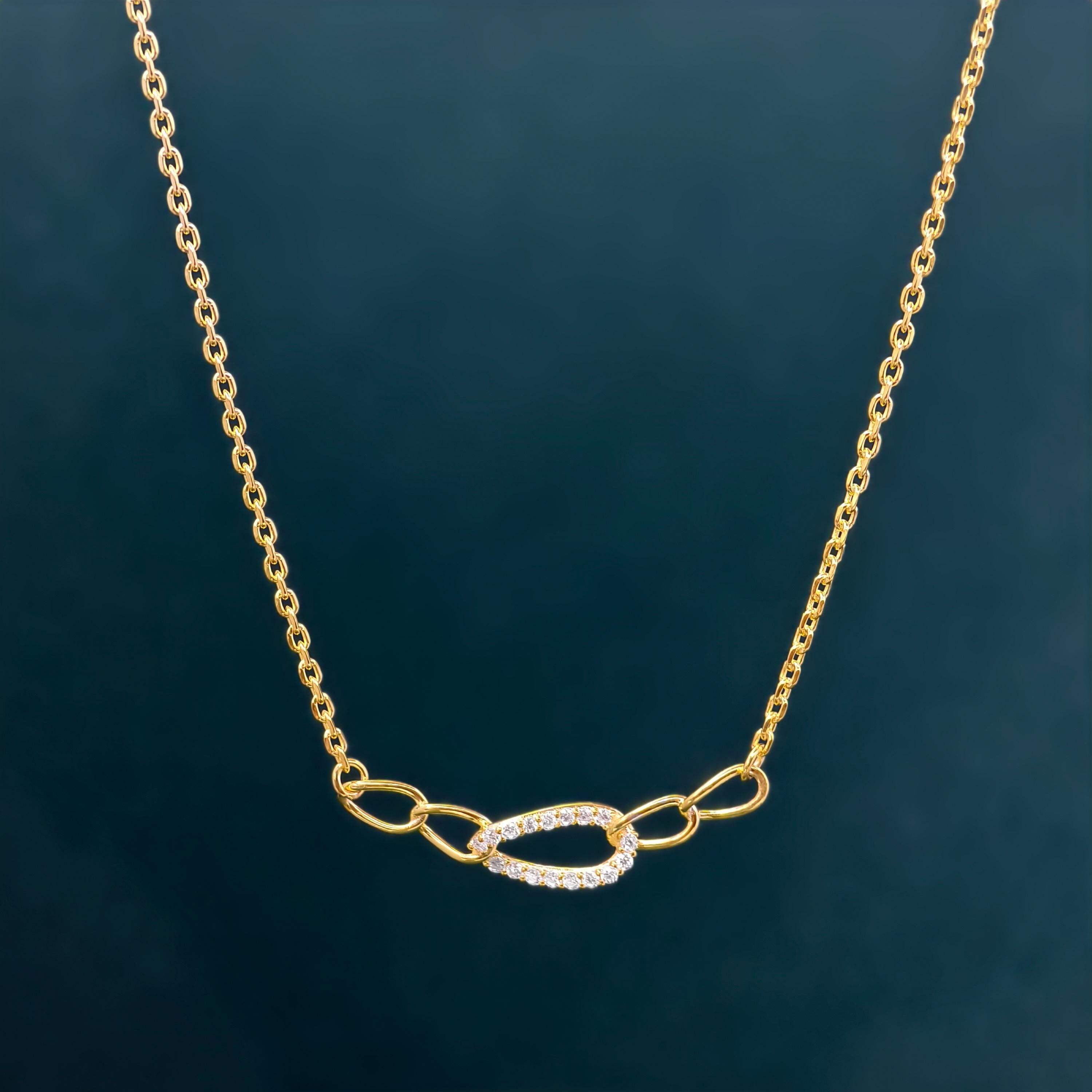 14k gold pave-set lab grown diamond necklace, side profile view showing fine craftsmanship