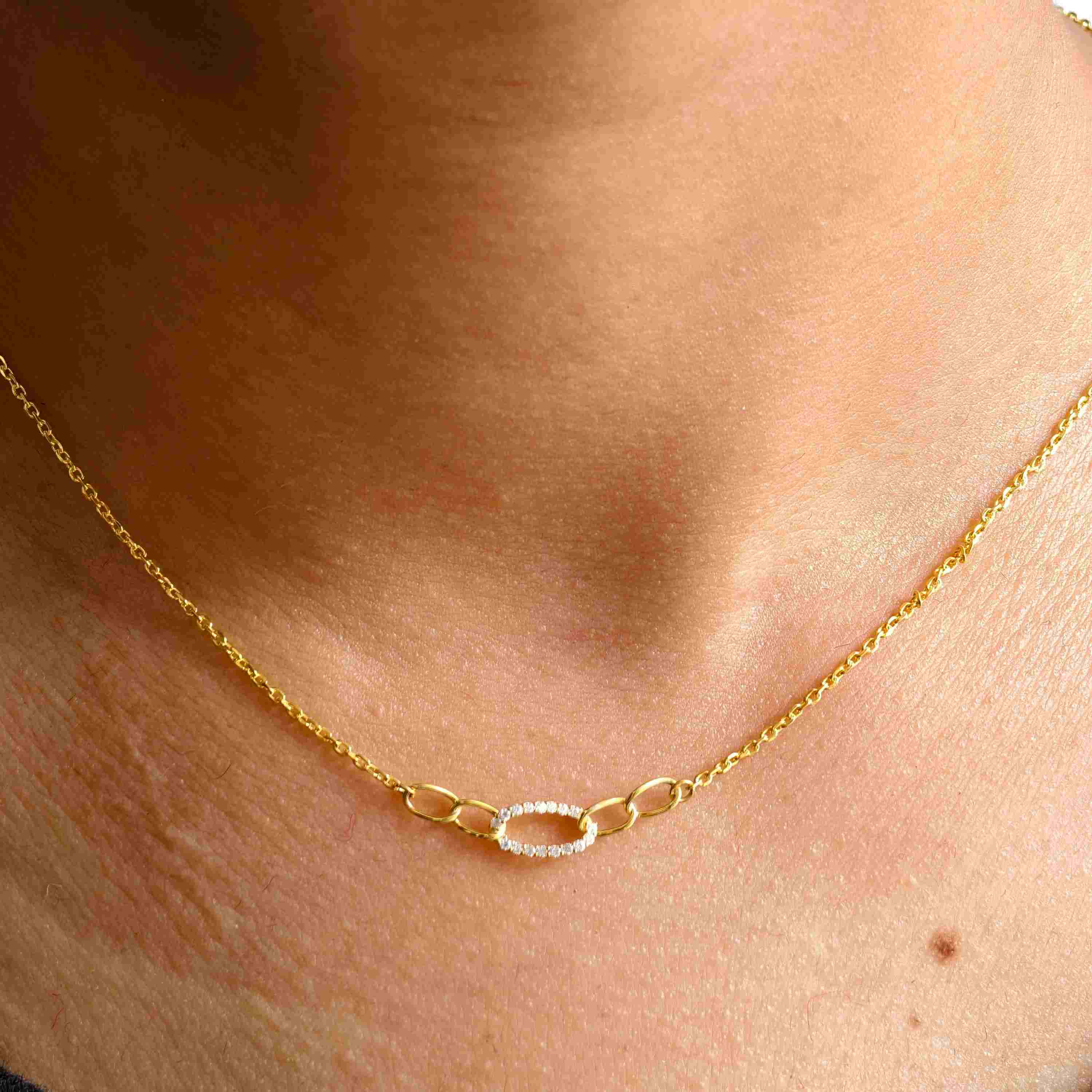 14k gold pave-set lab grown diamond necklace, full product view showing fine craftsmanship