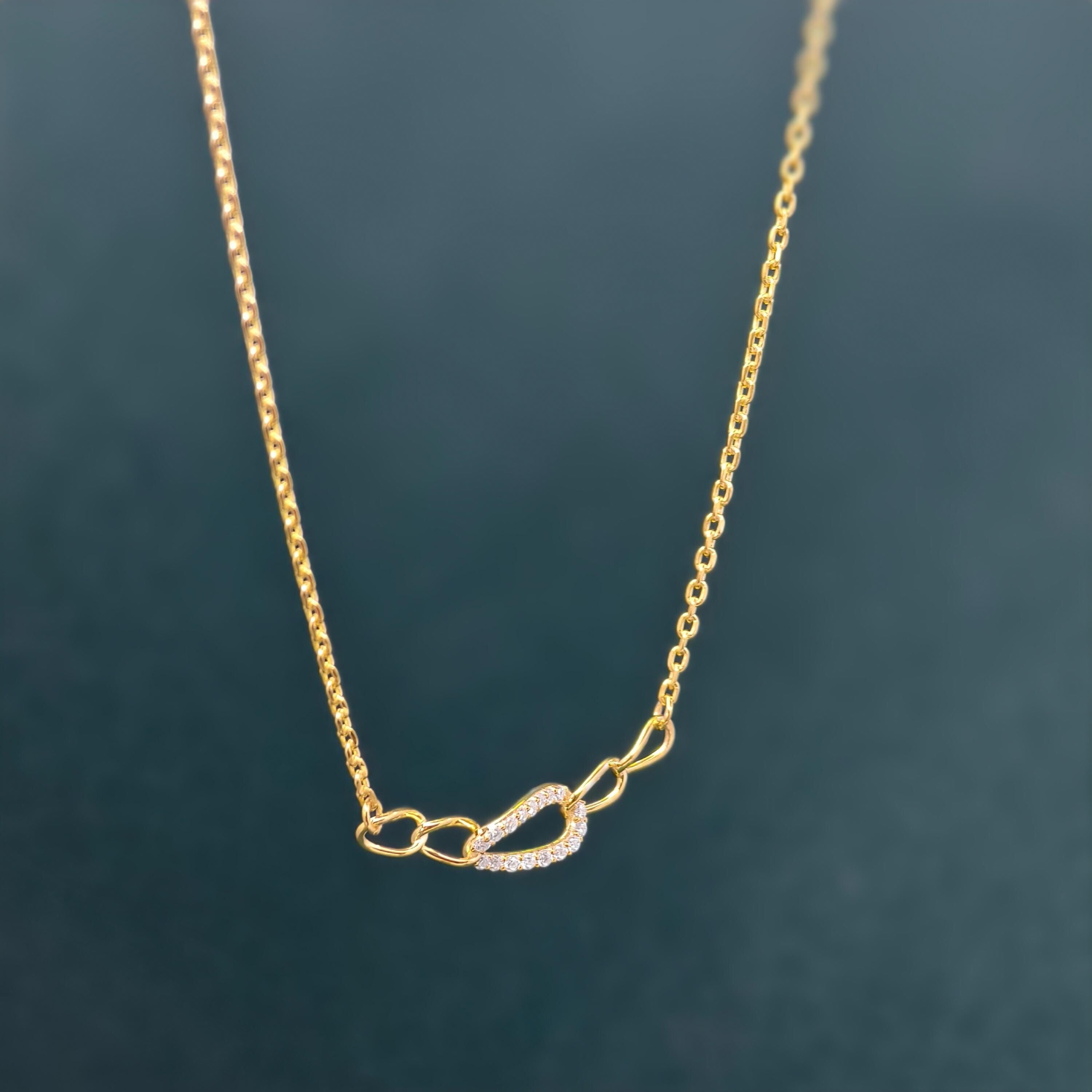 14k gold pave-set lab grown diamond necklace, styled on model showing fine craftsmanship