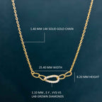 14k gold pave-set lab grown diamond necklace, front view showing fine craftsmanship