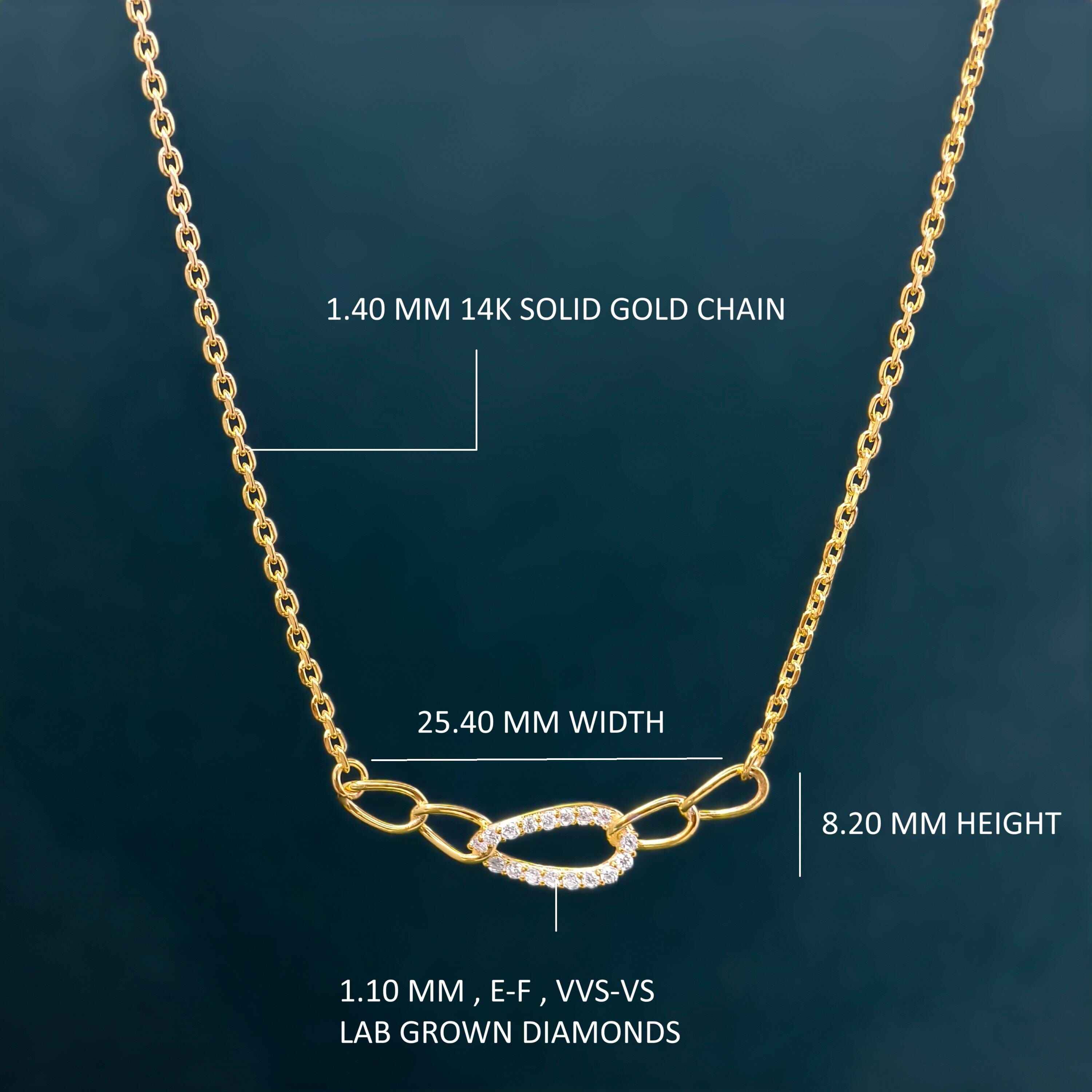 14k gold pave-set lab grown diamond necklace, front view showing fine craftsmanship